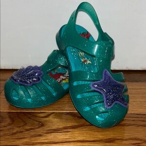 Disney Teal Glitter Jelly Croc Sandals with Purple Starfish and Shell Accent